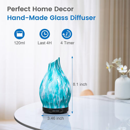 120ML Essential Oil Diffuser, 3D Glass Aromatherapy Diffuser with Auto Shut-Off and 7 Color LED Lights, Ultrasonic Mist Humidifier with 4 Timer for Home Office Bedroom (3D Fireworks)