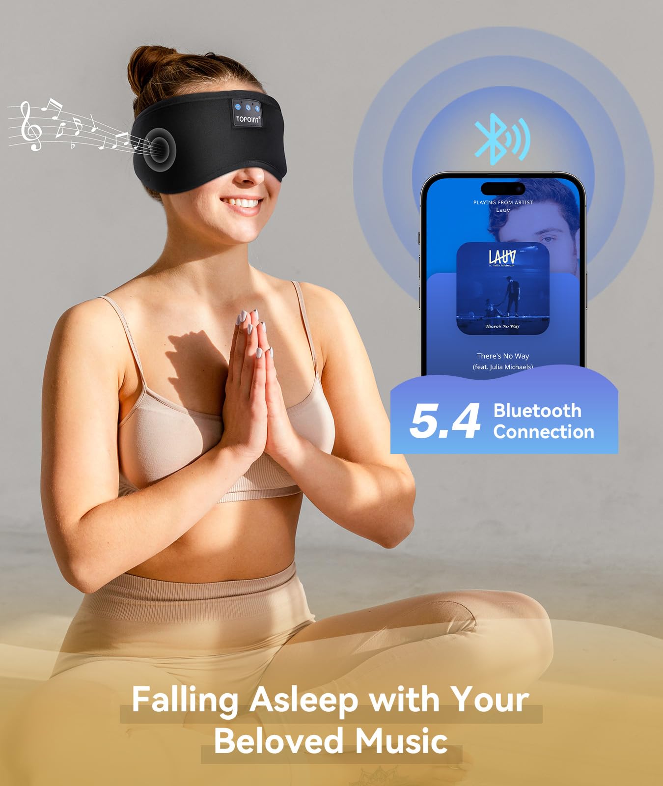 TOPOINT Sleep Mask with Headphones Bluetooth 5.4 Wireless, Sleep Headphones Earphones Earbuds with Microphone HD Speakers Music, Blackout Eye Mask for Sleeping Travel Meditation Men Women Cool Gadgets