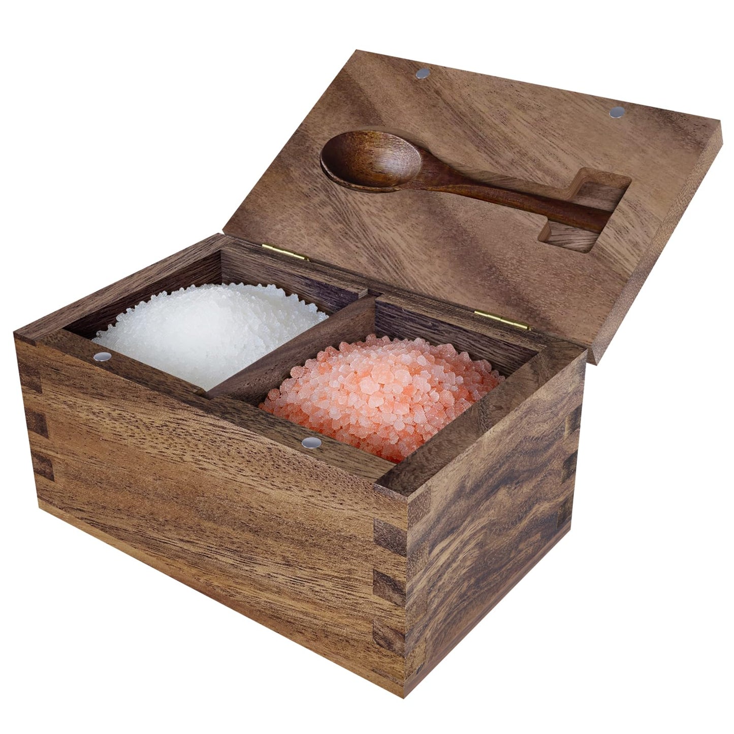 Vorisebo Large Capacity Acacia Wood Salt Container with Magnetic Flip Lid & Built-in Spoon, 20 OZ Kitchen Salt Holder, Elegant Salts Cellar Box to Storage Pepper, Herbs, Spice or Favorite Seasonings