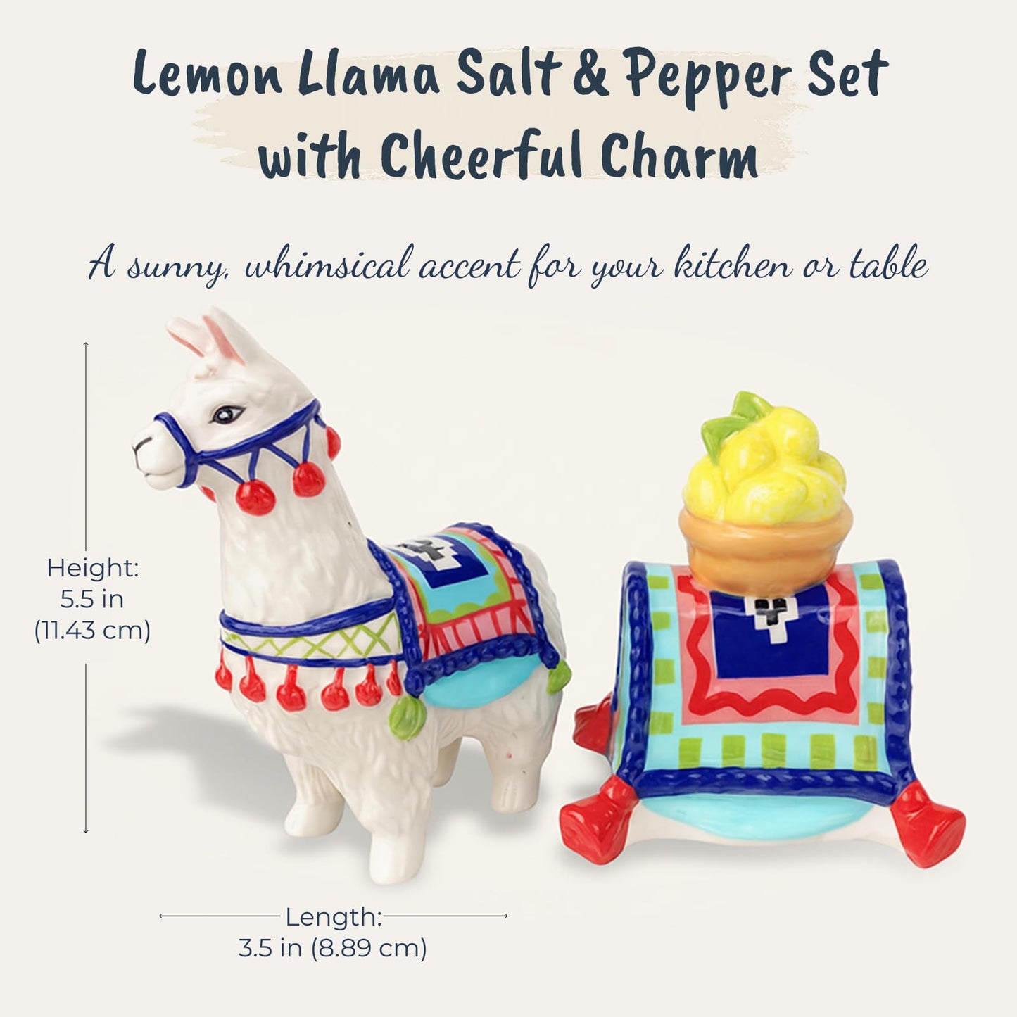 Blue Sky Ceramic Indian Woman with Feather Headdress' Indian Lemon Llama Salt & Pepper Set, Multicolor