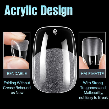 TOMICCA Short Nail Tips Extra Short Square Nail Tips, 192Pcs Fake Nails 12 Sizes Acrylic Clear Nails for Beginner and Professional DIY Gel Nails Salon