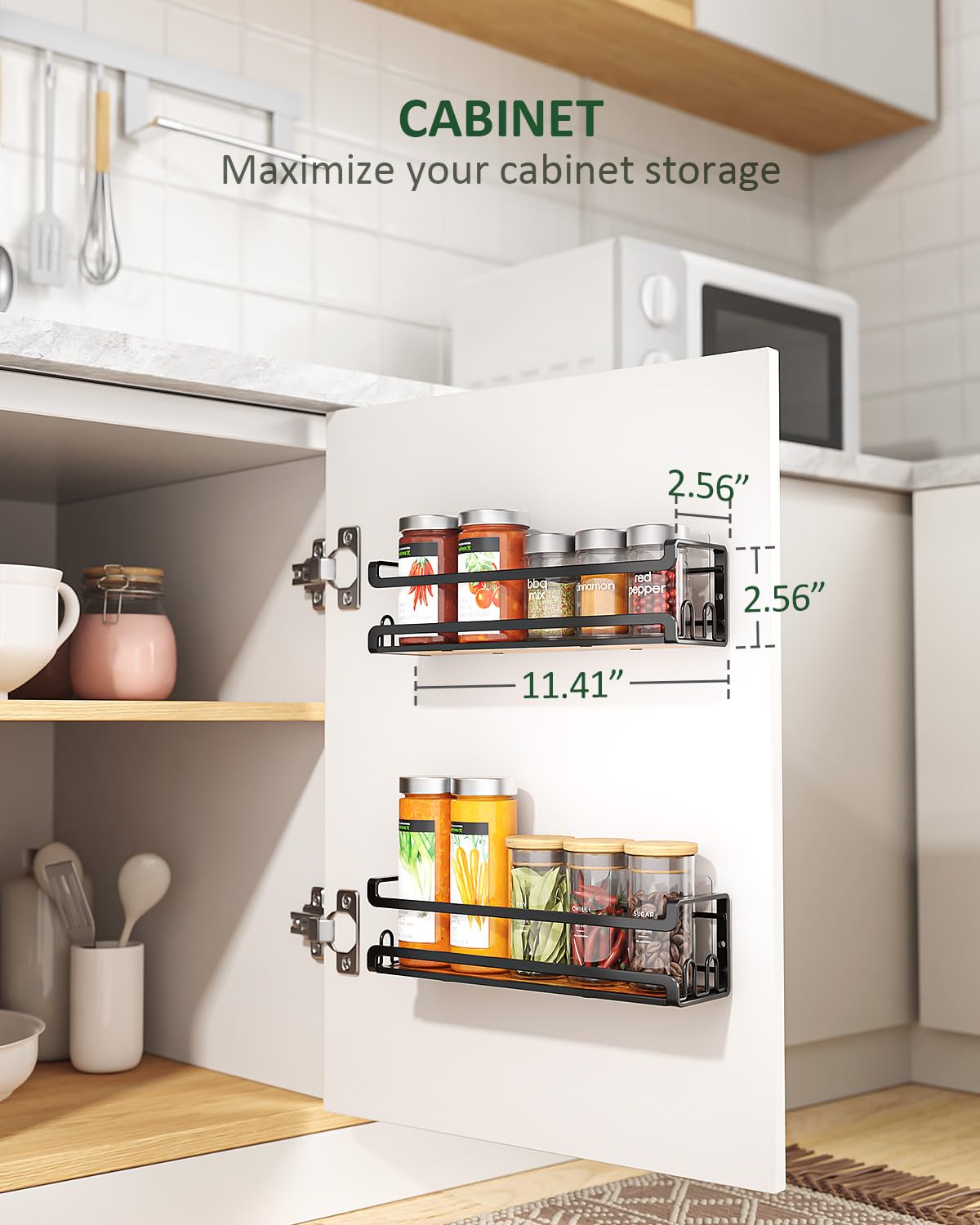 Doakhirmit Wall Mount Spice Rack, Black,4 Pack