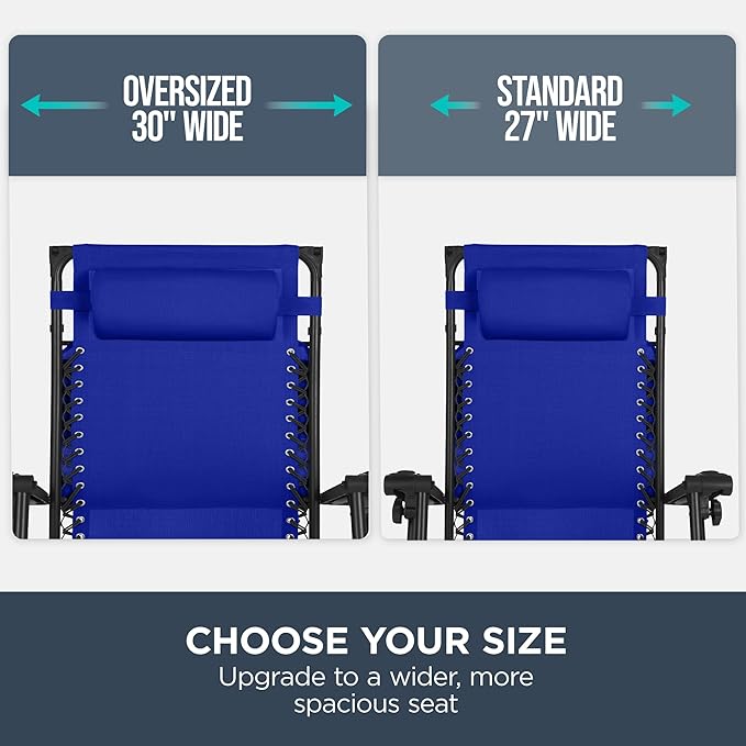Best Choice Products 30” Wide Folding Zero Gravity Outdoor Recliner Patio Lounge Chair w/Adjustable Canopy Shade, Headrest, Side Accessory Tray - Cobalt Blue