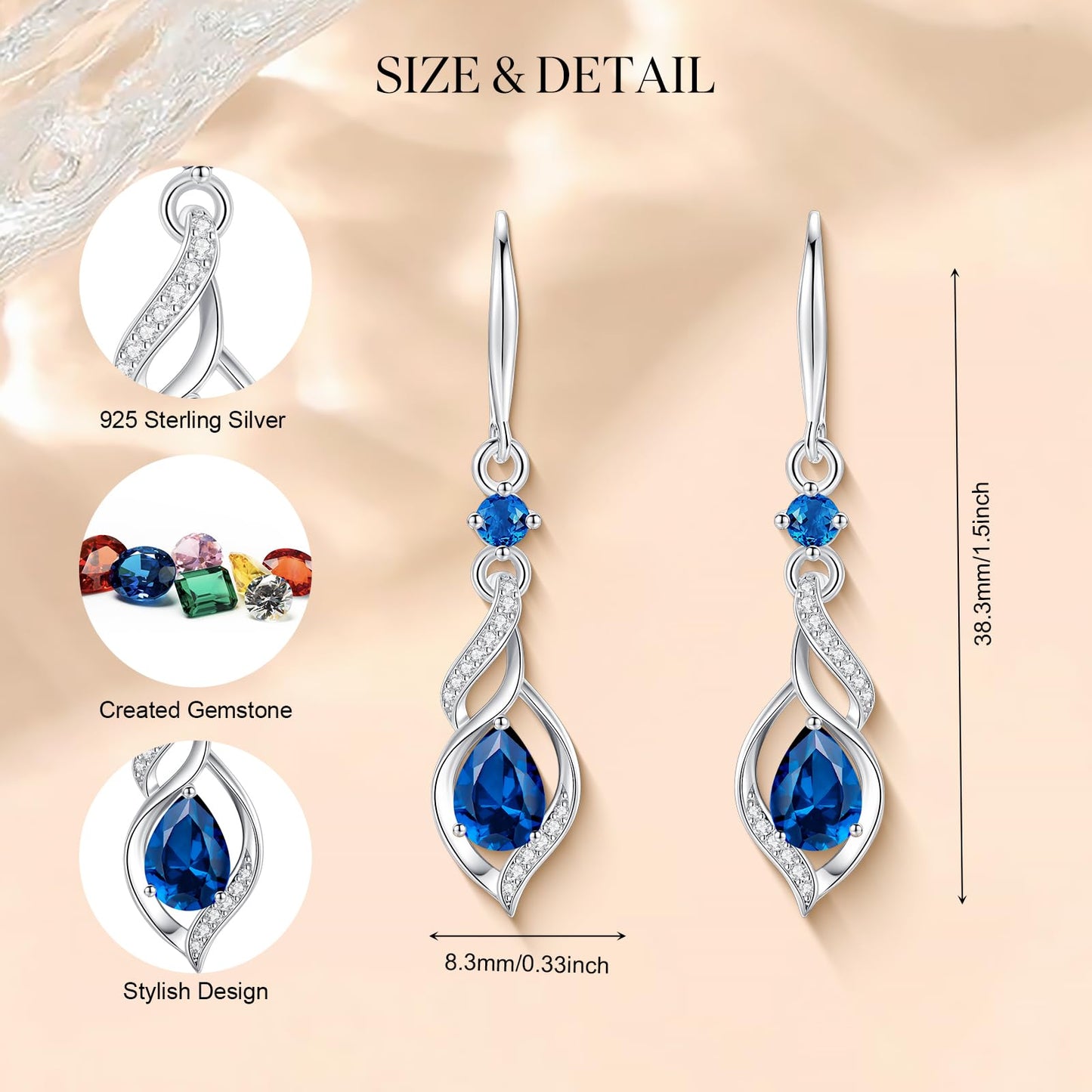 FANCIME Gift for Women December Birthstone Dangle Earrings for Women Teardrop Blue Topaz Earrings S925 Sterling Silver infinity Love Birthday Gifts for Mom Women