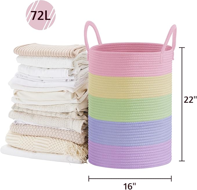 VIPOSCO Large Laundry Hamper, Tall Woven Rope Storage Basket