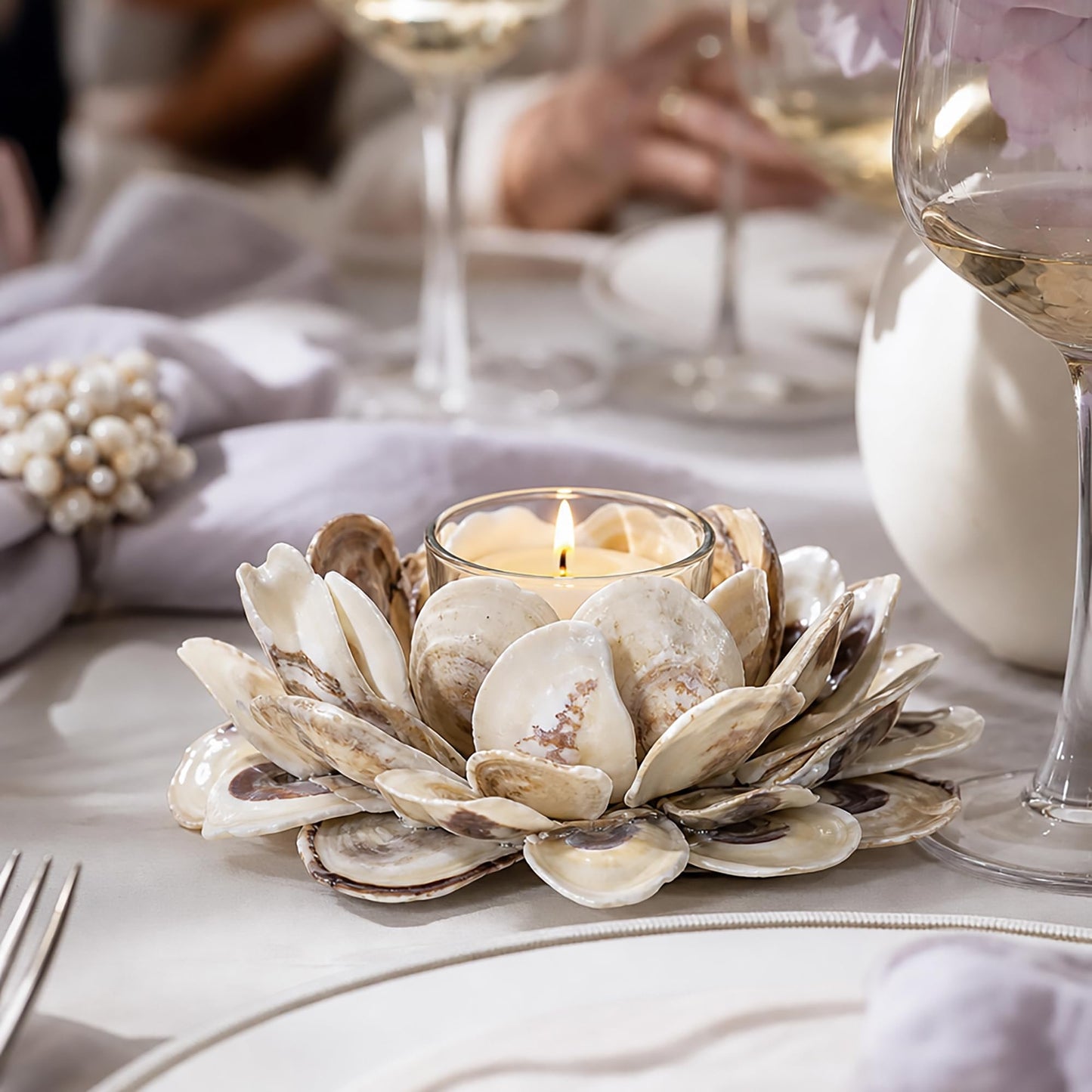Mud Pie 498B002 Oyster Shell Votive Holder 3 1/4" x 7"