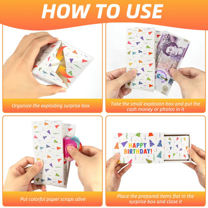 Giftota Happy Birthday Surprise Gift Box Explosion for Money, Money Gift Box Explosion with Confetti, Pop Out Money Gift Box, Money Box for Cash Gift, Cash Explosion Gift Box for Women Men Kids
