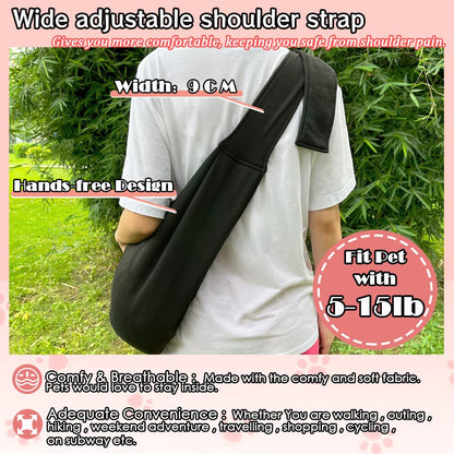 NATUYA Dog Sling Puppy Carrier Hand Free Doggie Adjustable Shoulder Strap Pet Walking Bag Cat Carrier with Zip Pocket Safety Belt Protective Mesh for Outdoor Subway Travel (Black)