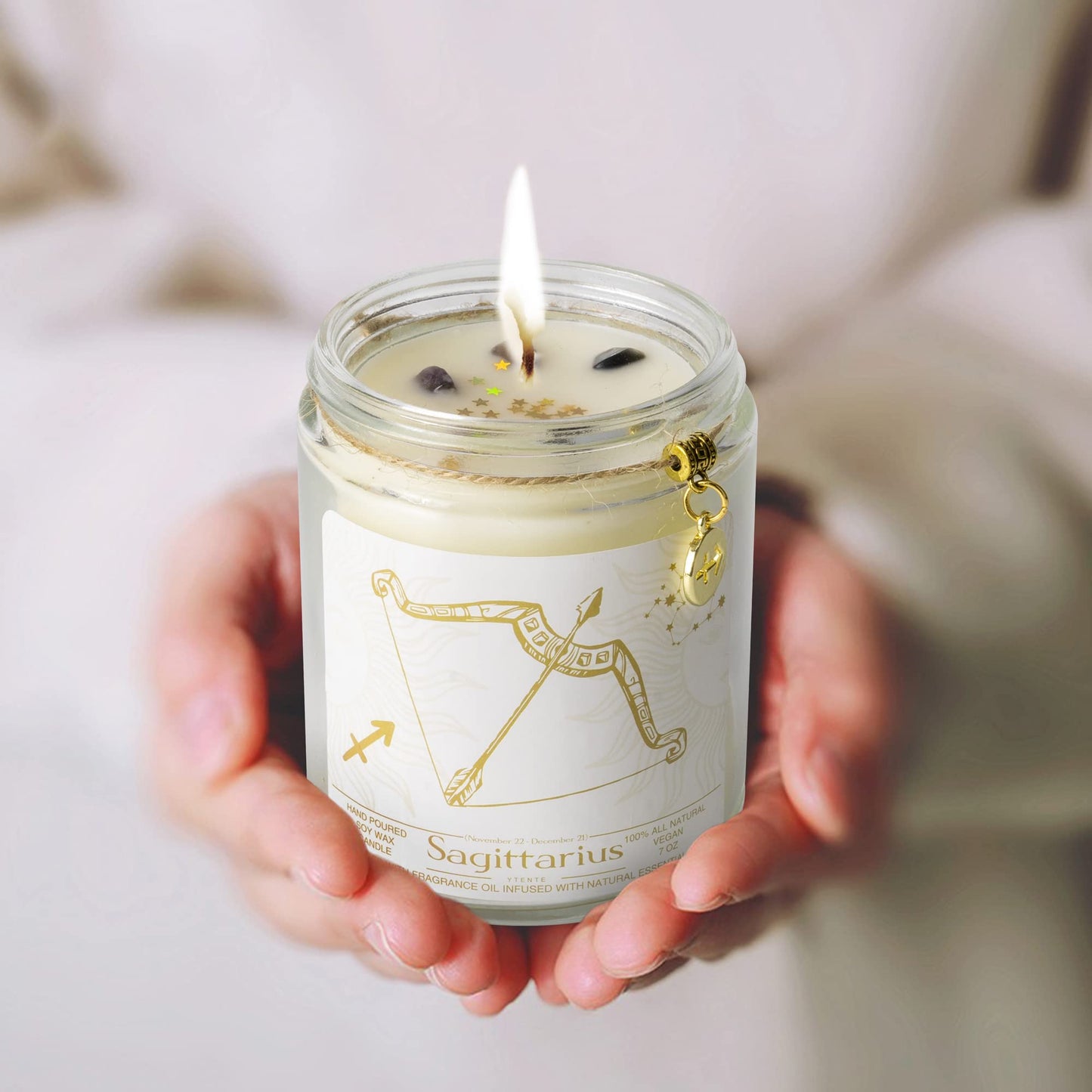 YTENTE Sagittarius Zodiac Sign Candles Gift, Zodiac Sign Crystals Candles Jar, Astrology Lavender Scented Soy Stones Candles Best Friends Gifts for Women Men Sister Brother Funny Birthday Gift