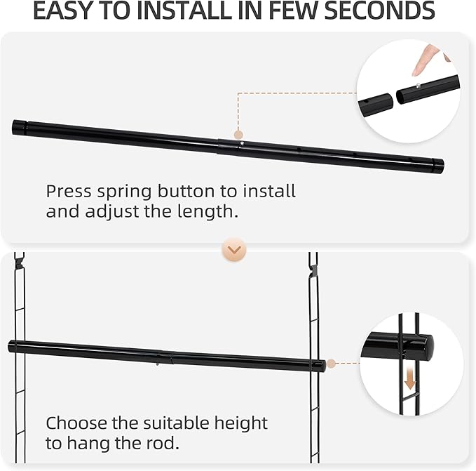 STORAGE MANIAC Hanging Closet Rod, Adjustable Width and Height Closet Hanging