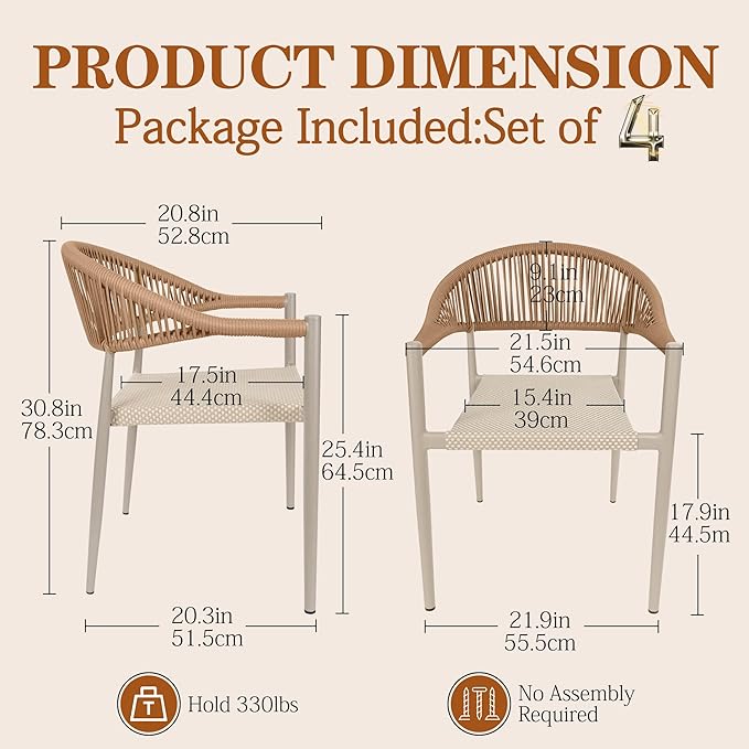 TWT Patio Dining Chairs Outdoor Stackable Dining Chairs for All Weather, Breathable Textilene Garden Outdoor Furniture for Backyard Deck (Brown, Set of 4)