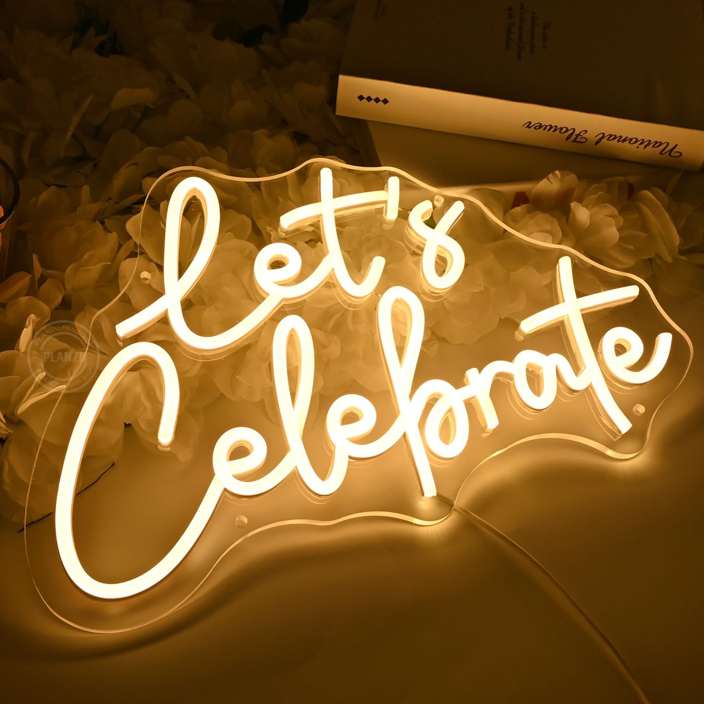 Planzo Let's Celebrate Led Neon Sign Light Wedding Gratuation Birthday Party Wall Sign Decor BackdropBedroom Bar Thanksgiving Christmas Banner USB 15.75" x 10.16"