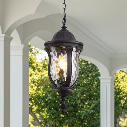 Smeike Large Outdoor Pendant Light Fixtures, 23.6'' Exterior Hanging Lantern Porch Light Adjustable, Black Hanging Lamp Farmhouse Exterior Chandelier Ceiling Mount for Entrance Patio