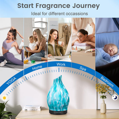 120ML Essential Oil Diffuser, 3D Glass Aromatherapy Diffuser with Auto Shut-Off and 7 Color LED Lights, Ultrasonic Mist Humidifier with 4 Timer for Home Office Bedroom (3D Fireworks)