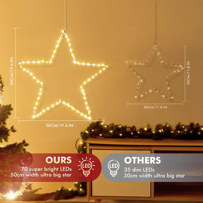 Marchpower Christmas Window Star Silhouette Lights, 19inch 70LED 2 Pack Large Star Lighted Xmas Decoration Battery Operated Twinkle Stars Light Outdoor Timer Lights Wedding Party Home Décor-Warm White