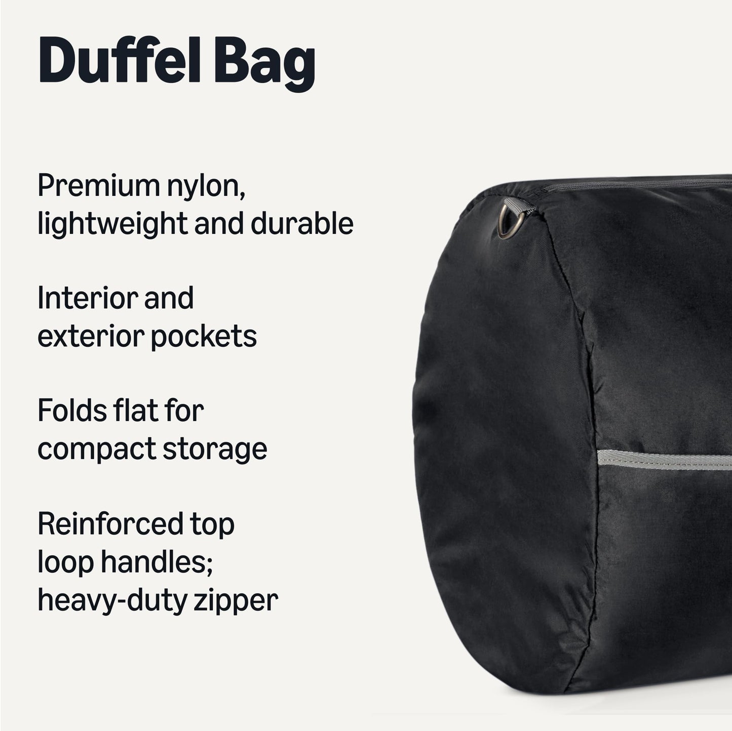 Amazon Essentials Extra Large Foldable Nylon Duffel Bag for Travel/Storage with Zippered Pockets, 32.4", 150L, 50-LBS Capacity, Black (Previously Amazon Basics)