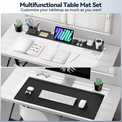 KDD Desk Pad and Organizer Set, 6 in 1 Mouse Mat with Magnetic Desktop Storage Accessories DIY Feature for Phone and Tablet Stand/Cup Holder/Card Holder/Pen Holder/Cable Management for Office and Home