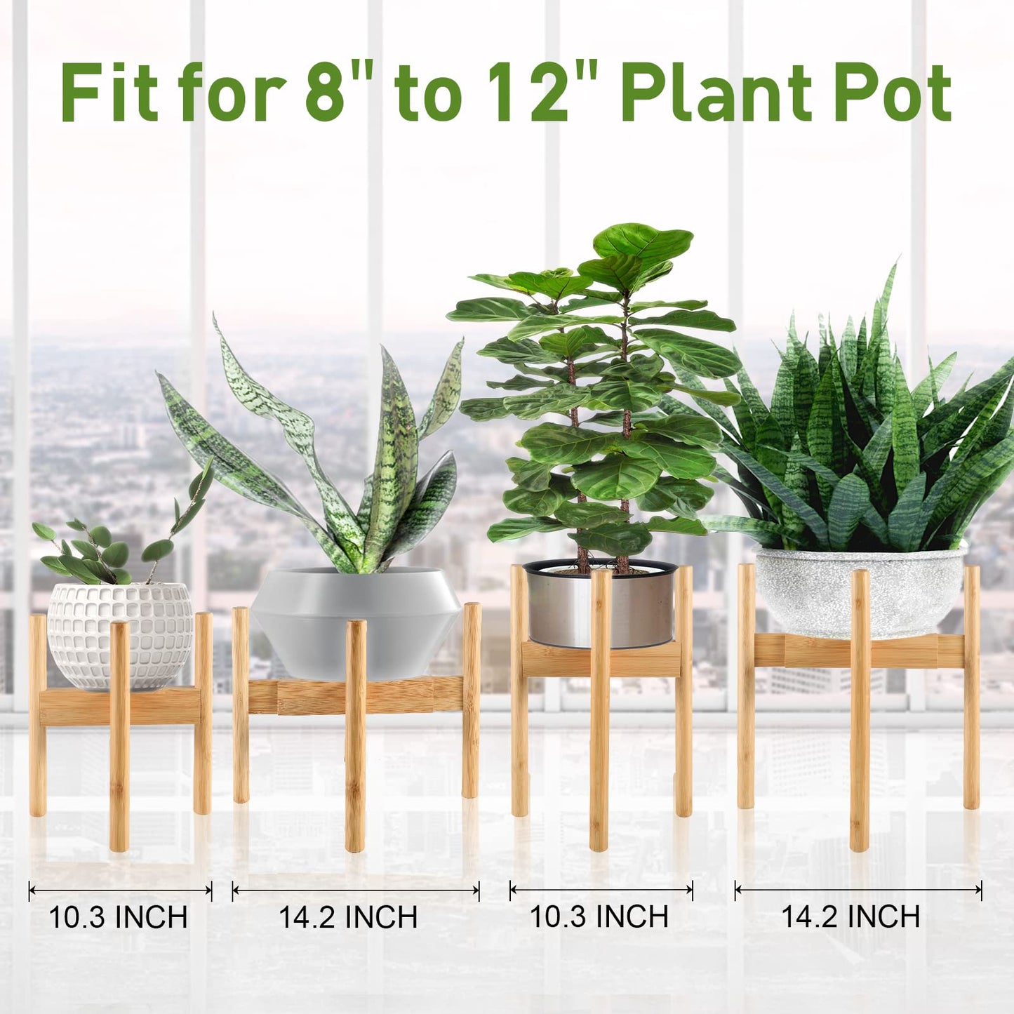 BESHOF 2 Pack Bamboo Plant Stands, Adjustable Plant Stand Indoor, Mid Century Modern Plant Stand, Plant Holder for Living Room, Balcony Fits 8 to 12 Inches Pots (Beige)