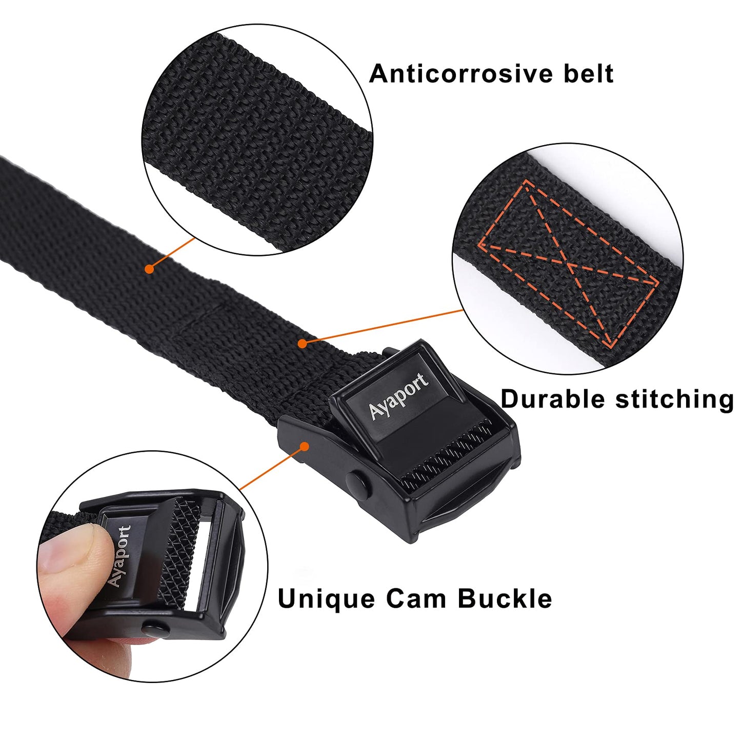 Ayaport Lashing Straps with Buckles Adjustable Cam Buckle Tie Down Cinch Strap for Packing Black 4 Pack