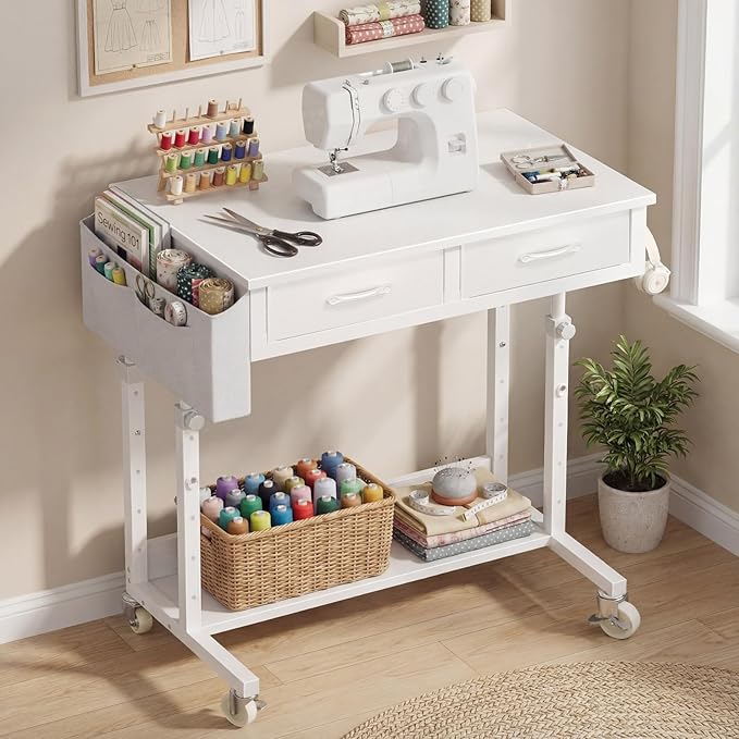 WINAZ Small Rolling Desk with Drawers & Storage