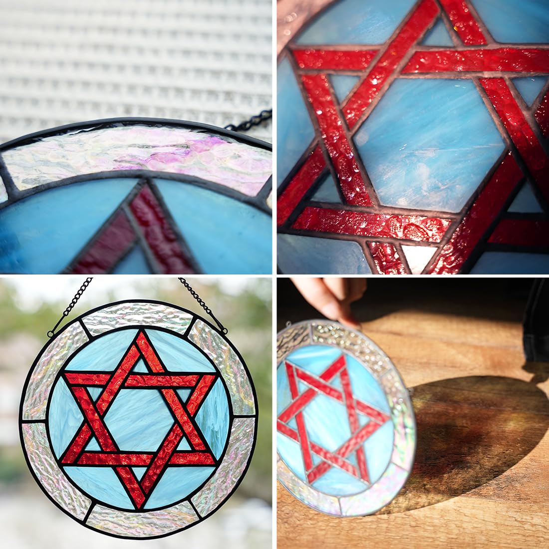 BOXCASA Jewish Stars Stained Glass Window Hanging Star of David Suncatcher