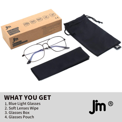 JM Blue Light Blocking Computer Glasses, Square Eye Protect Video Eyeglasses Anti Glare Men Women (Gunmetal Frame Black Temple Tips)