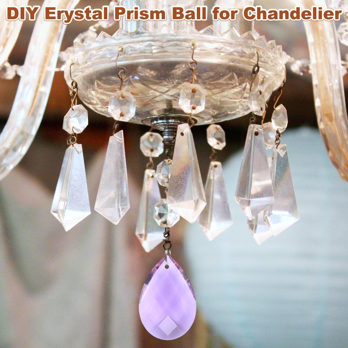 M METERXITY 8-Pack Crystal Grid Prisms, 38mm/1.5 Inch Chandelier Pendant Maker Hanging Crystals Chandelier Prisms for Home/Windows/Garden/DIY Decoration[Purple]