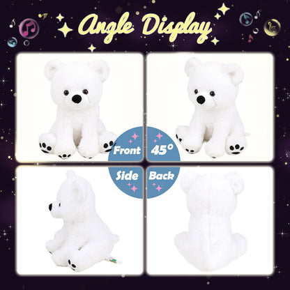 Hopearl LED Musical Stuffed Polar Bear Lighting Up Singing Plush Toy Adjustable Volume Lullaby Animated Soothe Birthday Festival for Kids Toddler Girls, White, 11''