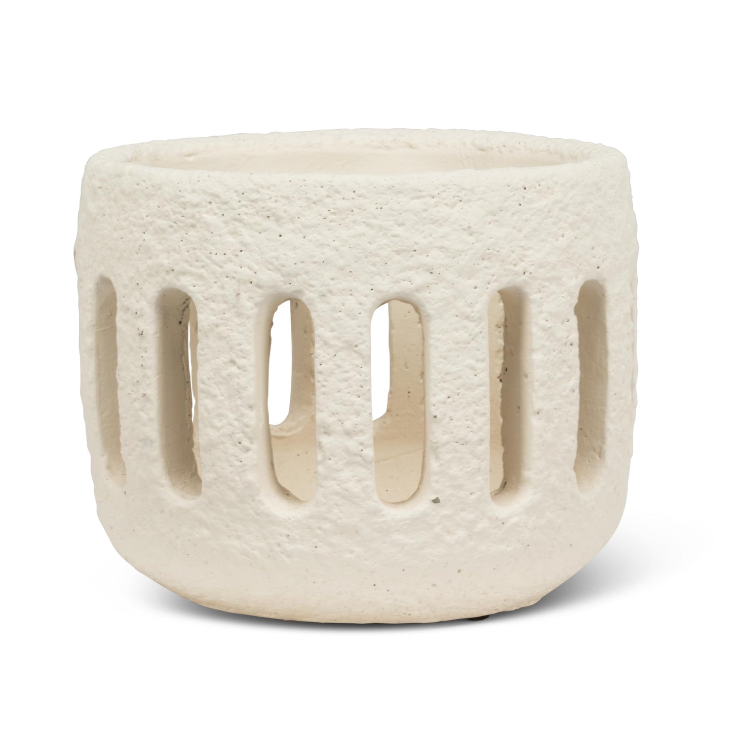 Abbott Collection Large Textured Hurricane Tealight Candle Holder - Cement, Ivory (3.5" H)