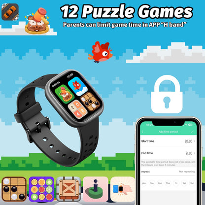 Heroange Kids Smart Watch for Girls Boys,IP68 Waterproof Kids Fitness Tracker Watch with 1.83" Face,Heart Rate Sleep Monitor,19 Sport Modes,Puzzle Games with APP,Great Gifts for Teens 6+ (Black)