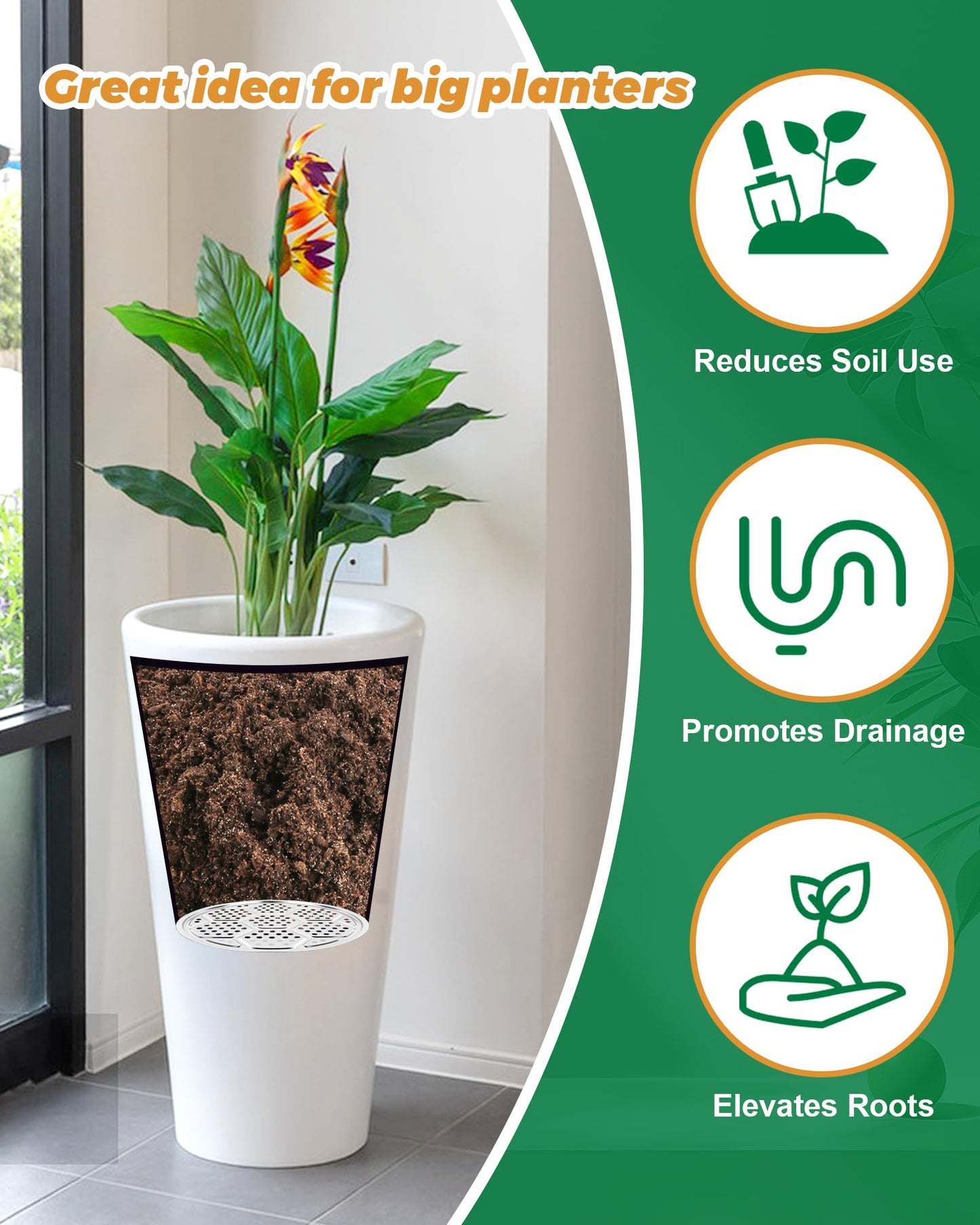 KOROI 4 Packs Planter Insert for Large Pots,Plant Pot Insert 13" Stainless Steel Durable Flower Pot Filler & Plant Riser with Drainage Holes to Elevate Plants to Reduce Soil Usage(13 inches*4 Packs)