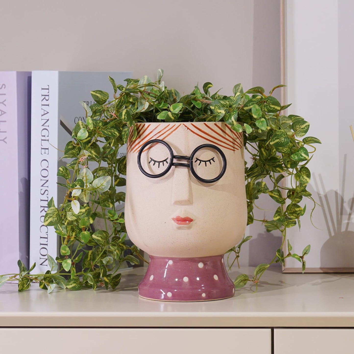 DiliComing Large Face-Planter for Indoor Plants - 8.3 Inch Porcelain Vase, Succulent Pot 5.8 x 6.1 x 8.3 Inches (No Drainage Hole)