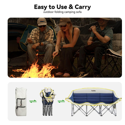 Thallike Double Camping Chair – 2-3 Person Outdoor Folding Sofa with Cup & Wine Glass Holders – Oversized Loveseat Camping Couch for Campfire, RV, Backyard – Supports Up to 1050 lbs