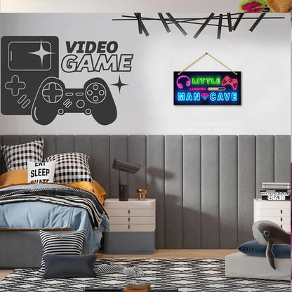 Little Man Cave, Boys Gaming Room Decor Wooden Door Sign for Gamer Room, Baby Boys Bedroom Wall Decorations for Nursery Toddler Nursery Playroom Wall Art
