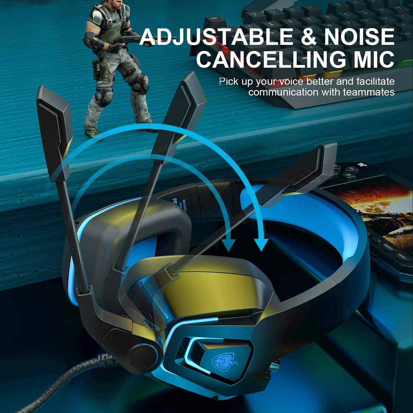 YOTMS Gaming Headset for PS5 PS4 PC Wired Headset for Xbox One, Switch, Over-Ear Gaming Headphones with Noise Cancelling Mic & Surround Sound, Games Headsets for Laptop/Phone/Tablet (Blue)