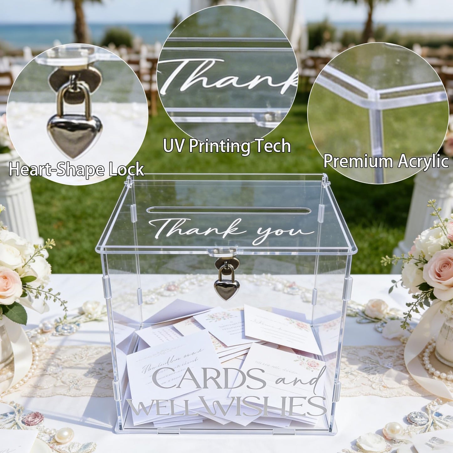 SOFARKKT Clear Acrylic Card Box with Lock & Slot, Transparent Elegant Wedding Card Boxes for Reception, DIY Money Envelop Gift Cards Box for Party Graduation Wedding Birthday Bridal Shower Table Decor