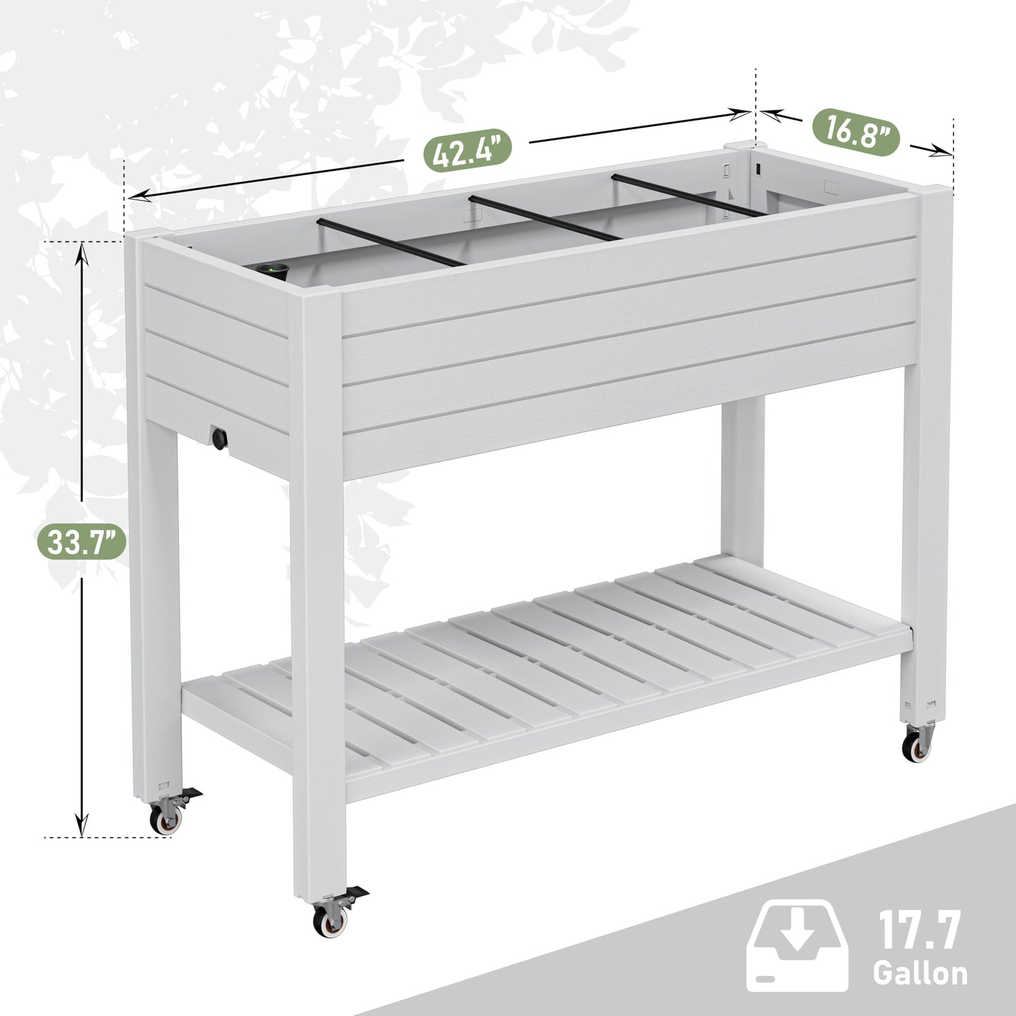 WTFGO Raised Garden Bed with Wheels, Divisible Resin Planter Box with Drainage Gauge & Storage Shelf, Herb Planter for Garden Patio Backyard, Ashen (33.7" h)