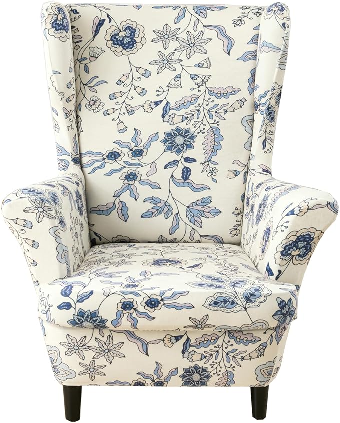KRFOONN Velvet Wing Chair Slipcovers 2 Piece Stretch Printed Wingback Chair