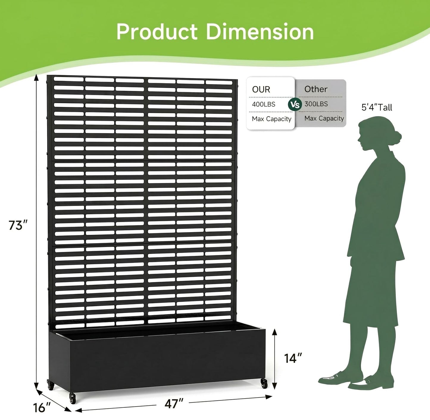 Metal Raised Garden Bed with Trellis and Wheels, 73" x 47" x 16" Planter Box with Trellis with Drainage Holes, Privacy Planters for Patio with Privacy Screen for Climbing Plants Flower Vegetables