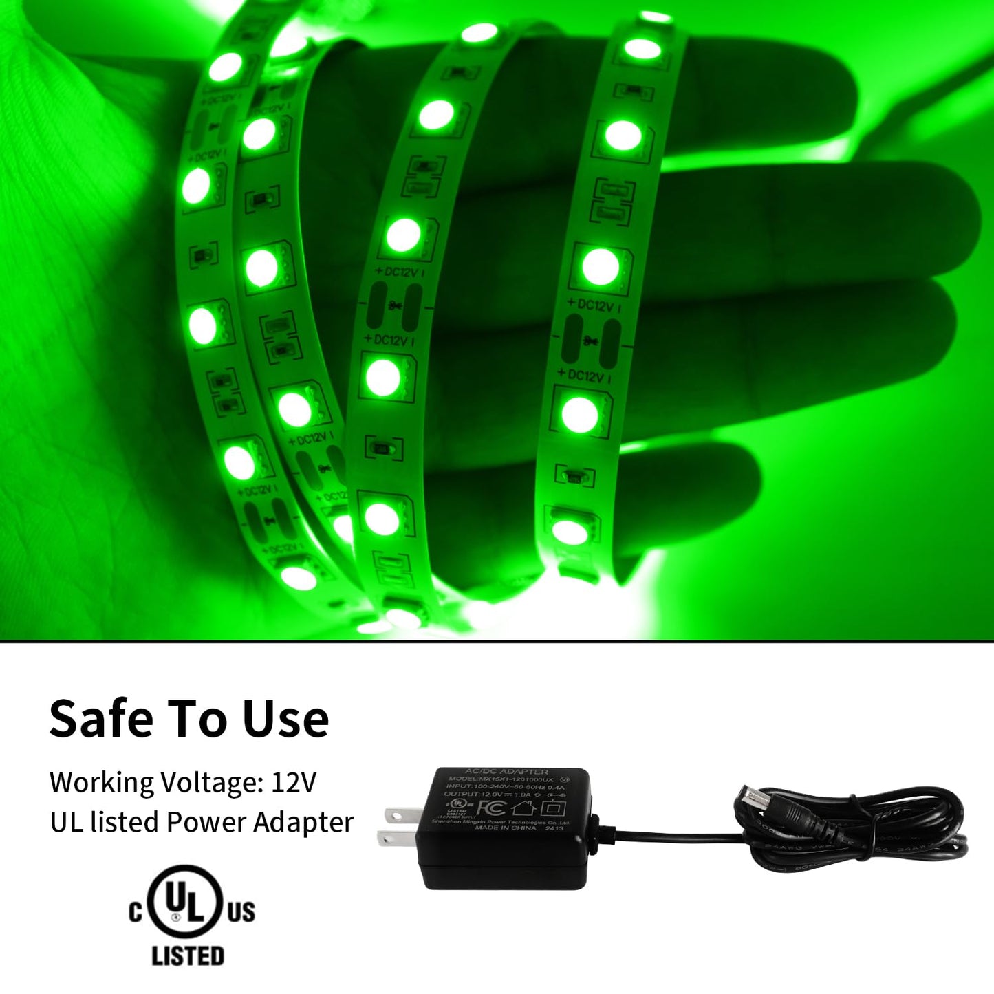 iNextStation 12V LED Strip Light Green, 16.4ft/5M SMD5050 LED Strip with Adapter & LED Switch, Flexible Cuttable LED Tape Light for Bedroom Kitchen Cabinet Bar Festival Home Indoor Decor