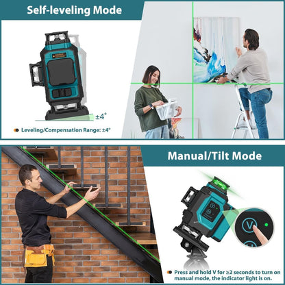 Takamine 16 Lines Green Laser Level Pro, 4x360° 4D Green Cross Line Professional for Construction, Two 360° Vertical and Two 360° Horizontal Laser Level Pulse Mode and Remote Controller