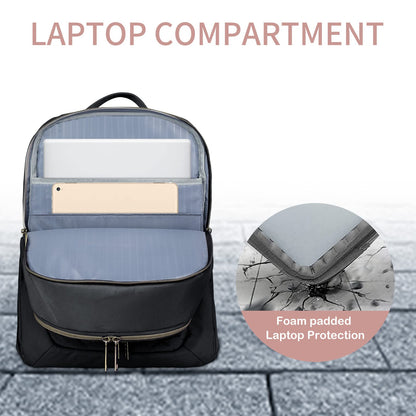 EMPSIGN Laptop Backpack for Women, 15.6 Inch Laptop Rucksack Casual Daypack Wide Open, College School Backpack with USB Charging Port, Water Repellent Travel Business Work Bag Computer Bookbag, Black