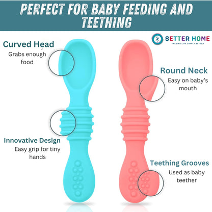Soft Silicone Baby Spoons, Baby Spoon self Feeding Set for Babies 6-12 Months - Infant Feeding Spoons for Boys & Girls, Safty Tested Spoons, Baby Feeding Essentials, BPA Free, Great Gift