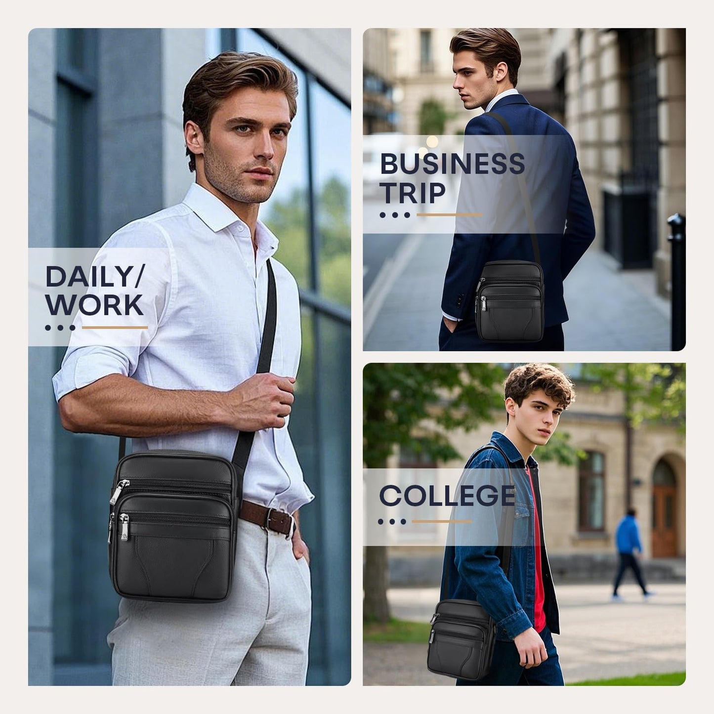 BAGZY Mens Genuine Cowhide Leather Shoulder Bag Ipad Case Bag Messenger Bag Crossbody Satchel Handbag Top-handle Travel Business bag for Kindle Tablet Wallet Purse Mobile Phones Black
