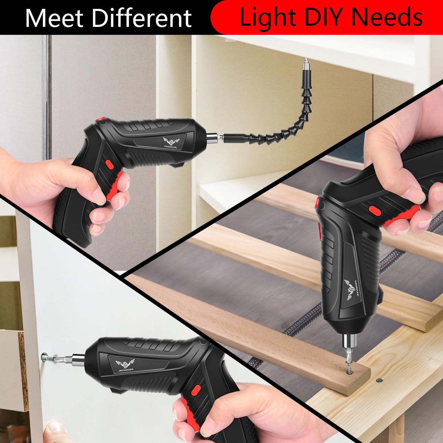 JENABOM Electric Screwdriver Cordless, 47 in 1 Upgrade Portable Cordless Driver, 3.6V Rechargeable 3.5N·m Screwdriver Kit, Dual Position Handle with LED Light for Home Improvement DIY Project