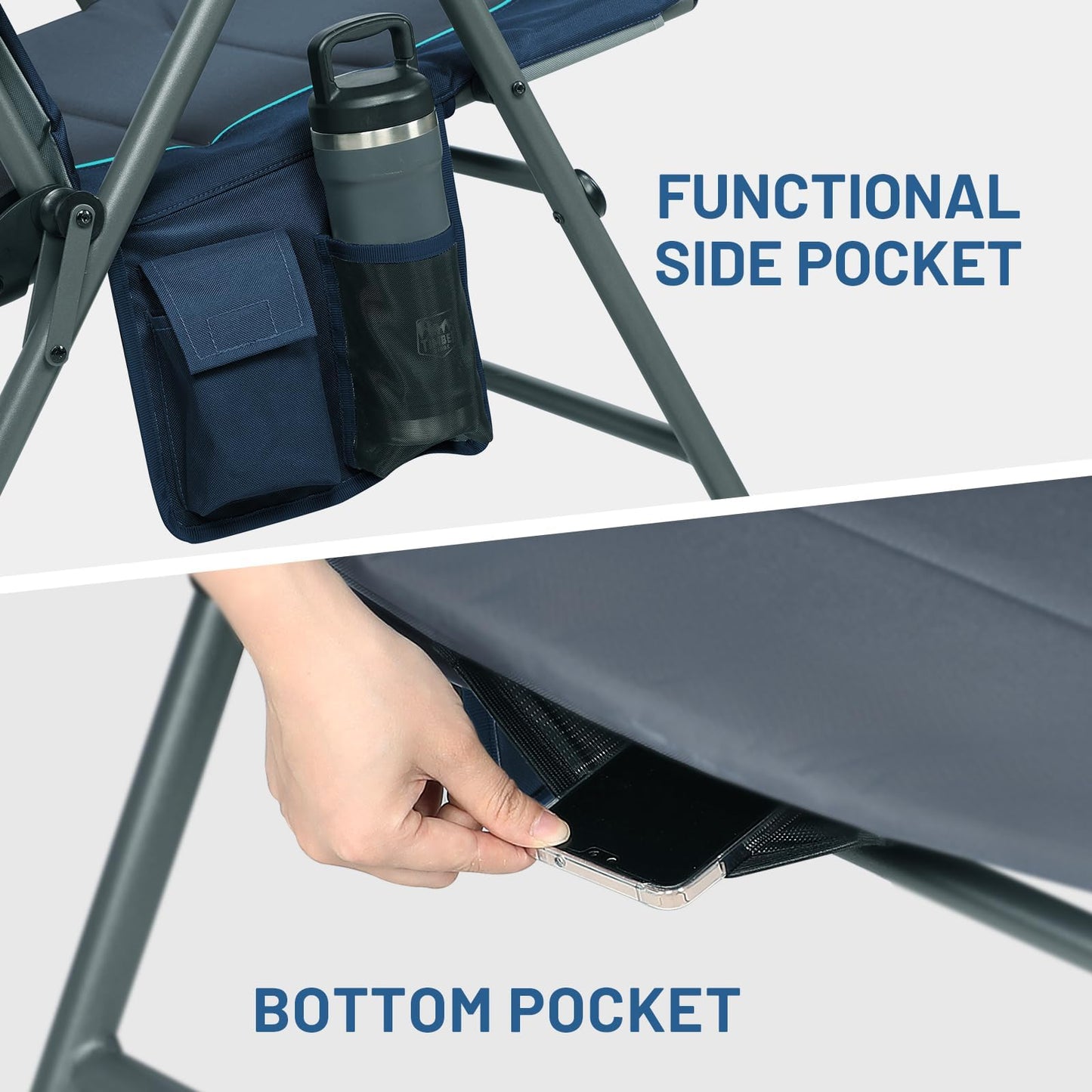 Timber Ridge Oversized Folding Rocking Camping Chair, Padded Outdoor Rocker with High Back, Portable Outdoor Chair for Patio, Garden, Lawn, Supports up to 400 lbs, Blue