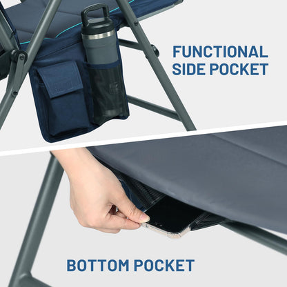 Timber Ridge Oversized Folding Rocking Camping Chair, Padded Outdoor Rocker with High Back, Portable Outdoor Chair for Patio, Garden, Lawn, Supports up to 400 lbs, Blue
