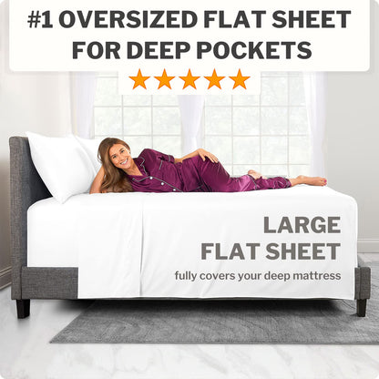 Extra Deep Pocket King Bed-Sheets – 4-Piece Includes: 18”-21” Inch Super Extra Deep Pocket Fitted Sheet – Oversize Flat Sheet – 2 Zipper Closure Pillowcases – Perfectly Fit – King Size – Bright White