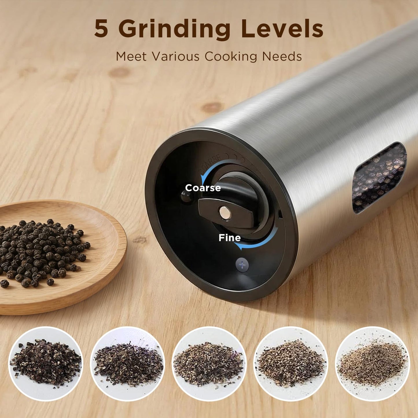Newise Electric Salt and Pepper Grinder Set - Charging Base, Automatic Rechargeable Pepper Mill with Adjustable Coarseness, LED Lights, Large Capacity, Kitchen Appliance for Mom Wife