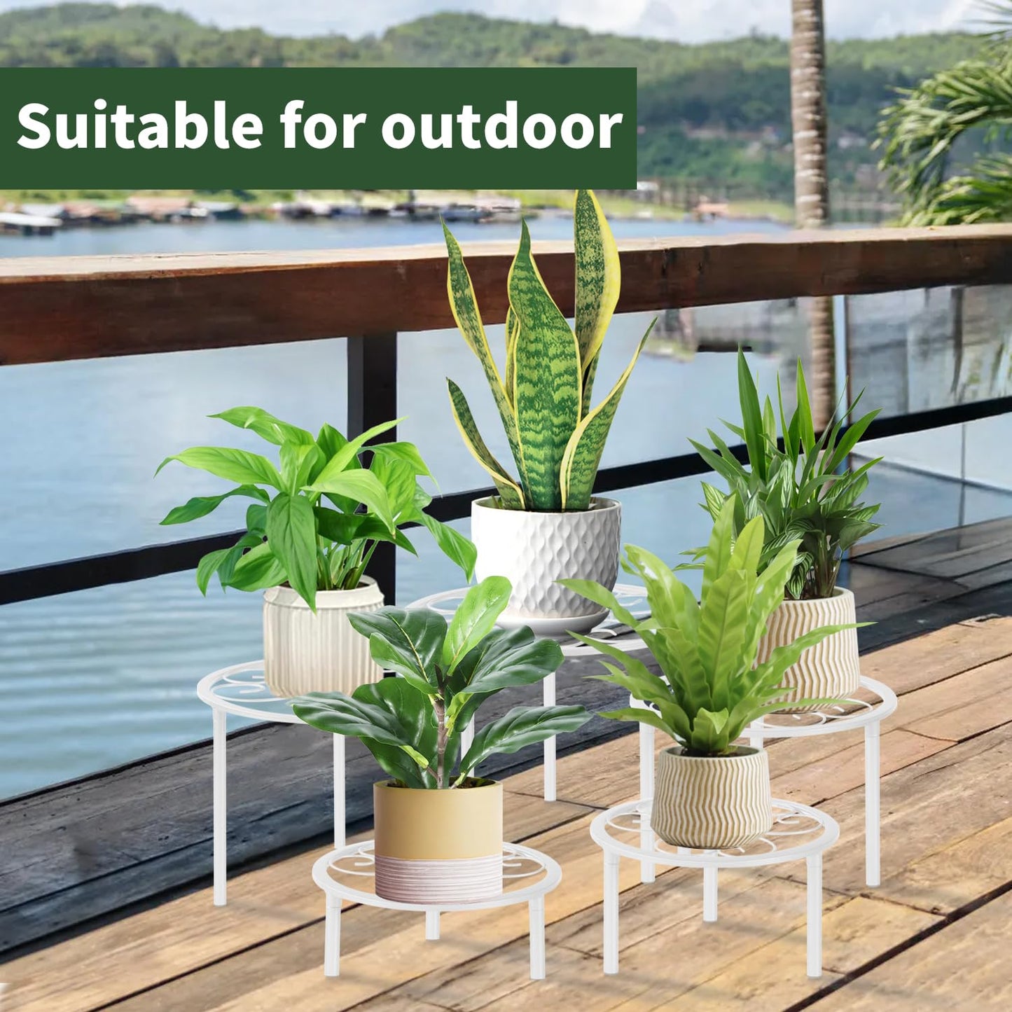 mekpiwu 5-piece set of metal plant potted flower racks, heavy-duty flower pot plant racks of different sizes, iron flower racks, suitable for indoor and outdoor home decoration (Black) (5, Gold)
